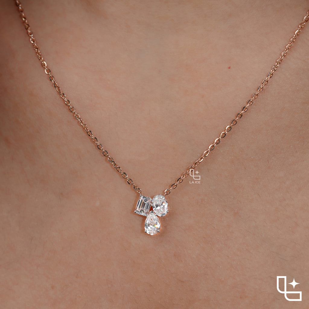 Multi Shape Diamond Cluster Pendant Necklace – Rose Gold Diamond Necklace | Emerald, Oval & Pear Diamond Pendant for Women
