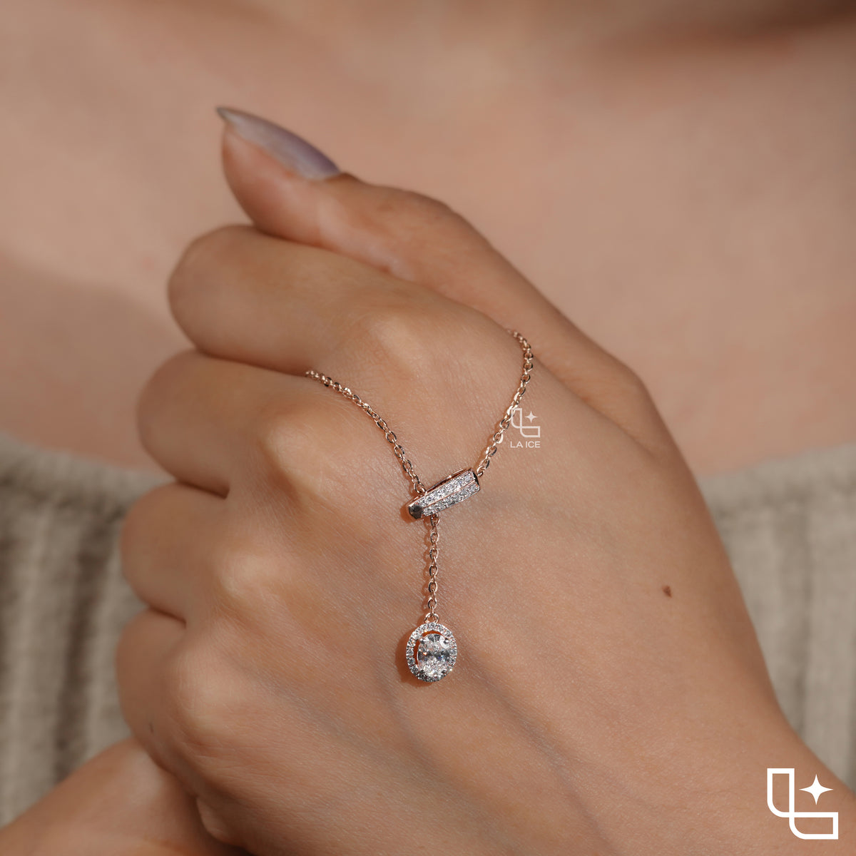 Round Halo Drop Diamond Necklace – Rose Gold Diamond Necklace | Elegant Halo Diamond Pendant for Women
