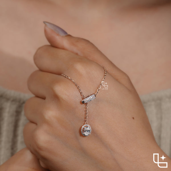 Round Halo Drop Diamond Necklace – Rose Gold Diamond Necklace | Elegant Halo Diamond Pendant for Women