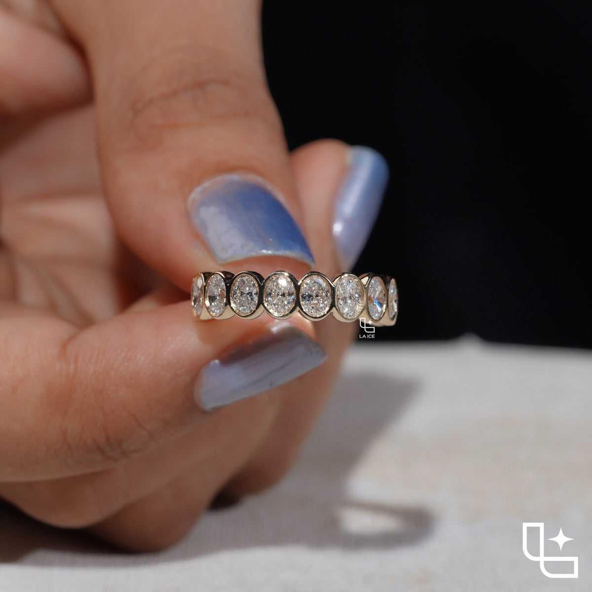 Oval Bezel Set Eternity Band Ring with Continuous Oval Stones