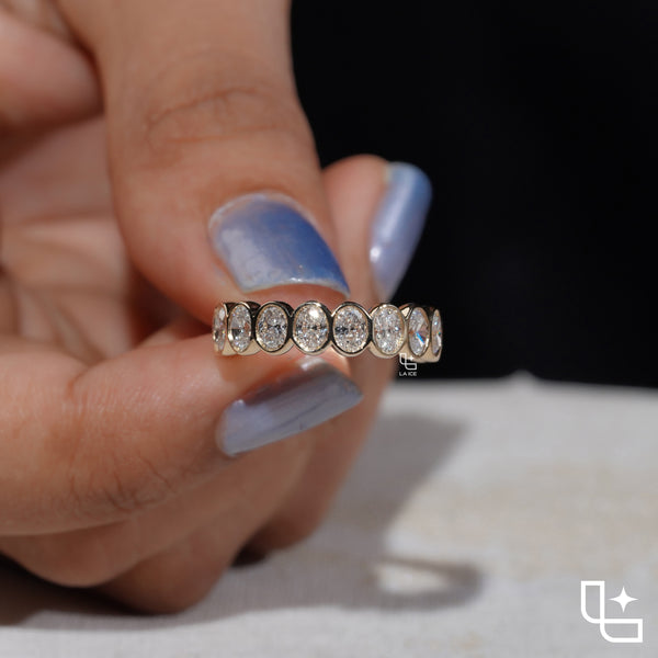 Oval Bezel Set Eternity Band Ring with Continuous Oval Stones