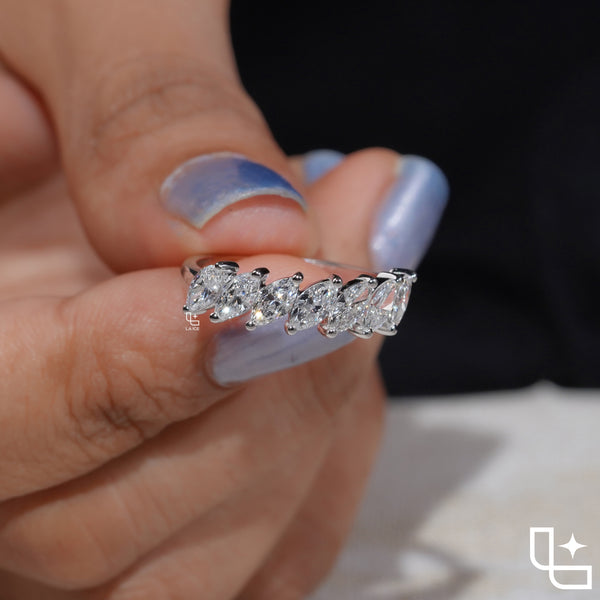 Marquise Cut Eternity Band Ring, Diagonal Stone Wedding Band