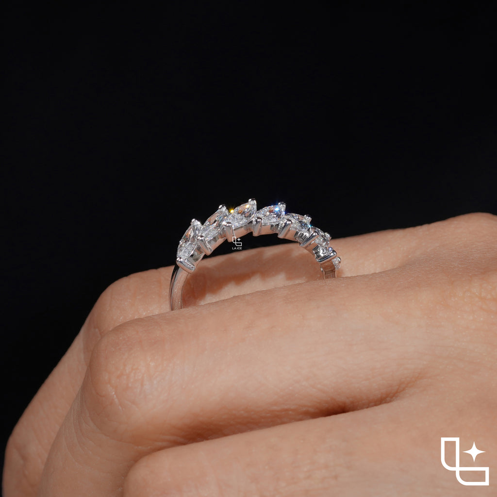 Marquise Cut Eternity Band Ring, Diagonal Stone Wedding Band