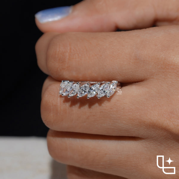 Marquise Cut Eternity Band Ring, Diagonal Stone Wedding Band