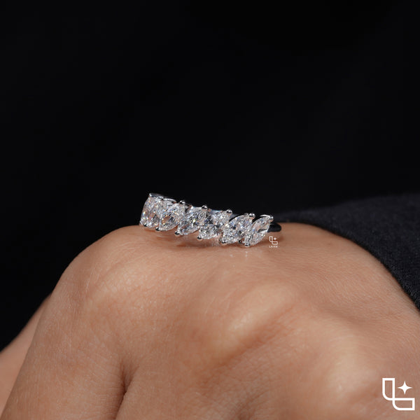 Marquise Cut Eternity Band Ring, Diagonal Stone Wedding Band