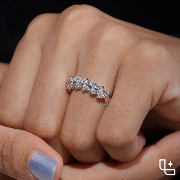 Marquise Cut Eternity Band Ring, Diagonal Stone Wedding Band