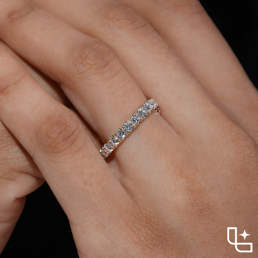 Round Cut Half Eternity Band Ring, Classic Diamond Wedding Band