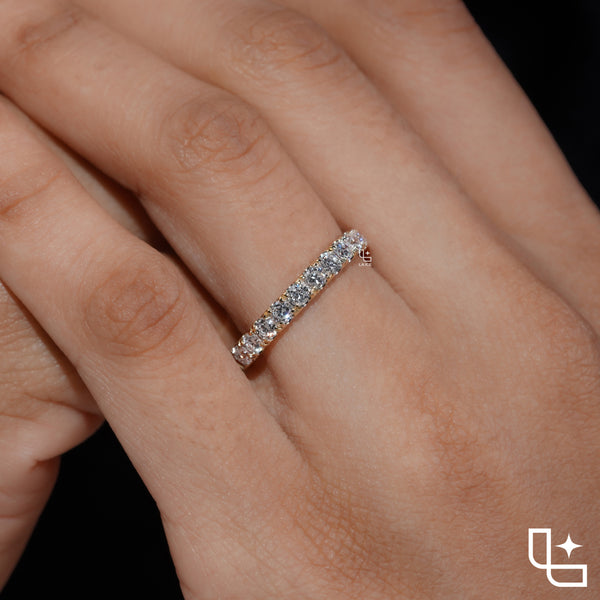 Round Cut Half Eternity Band Ring, Classic Diamond Wedding Band