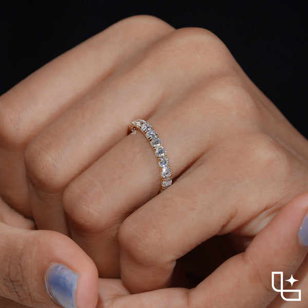 Round Cut Half Eternity Band Ring, Classic Diamond Wedding Band