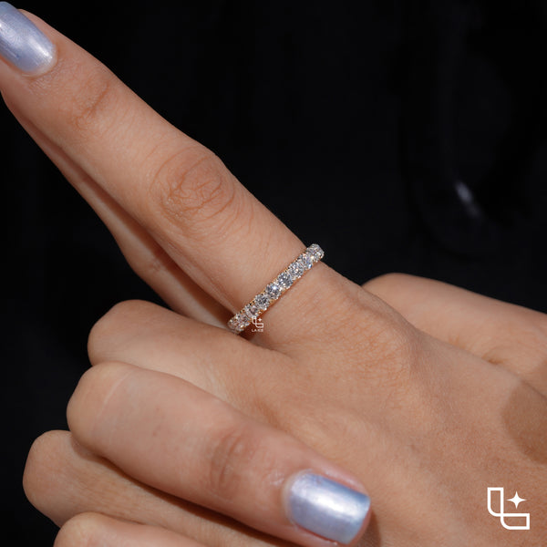 Round Cut Half Eternity Band Ring, Classic Diamond Wedding Band