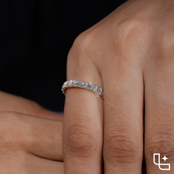 Round Cut Half Eternity Band Ring, Classic Diamond Wedding Band