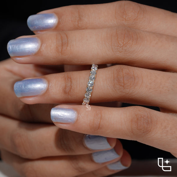Round Cut Half Eternity Band Ring, Classic Diamond Wedding Band