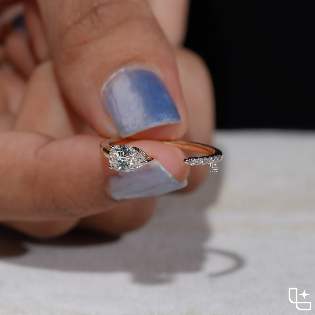 Pear Cut Bypass Engagement Ring with Sleek Polished Band – 0.75 CT Total Diamond Weight, 2.50 g Metal Weight