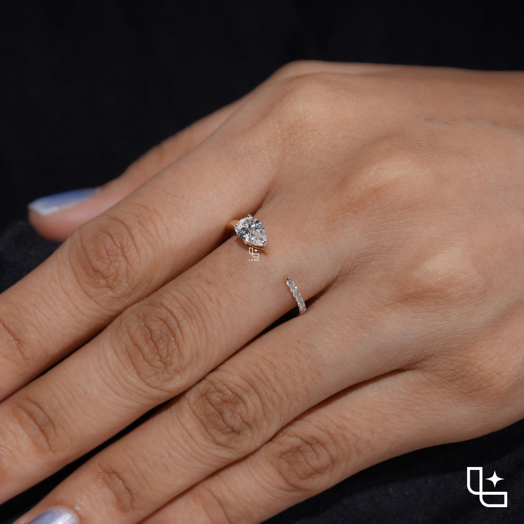 Pear Cut Bypass Engagement Ring with Sleek Polished Band – 0.75 CT Total Diamond Weight, 2.50 g Metal Weight