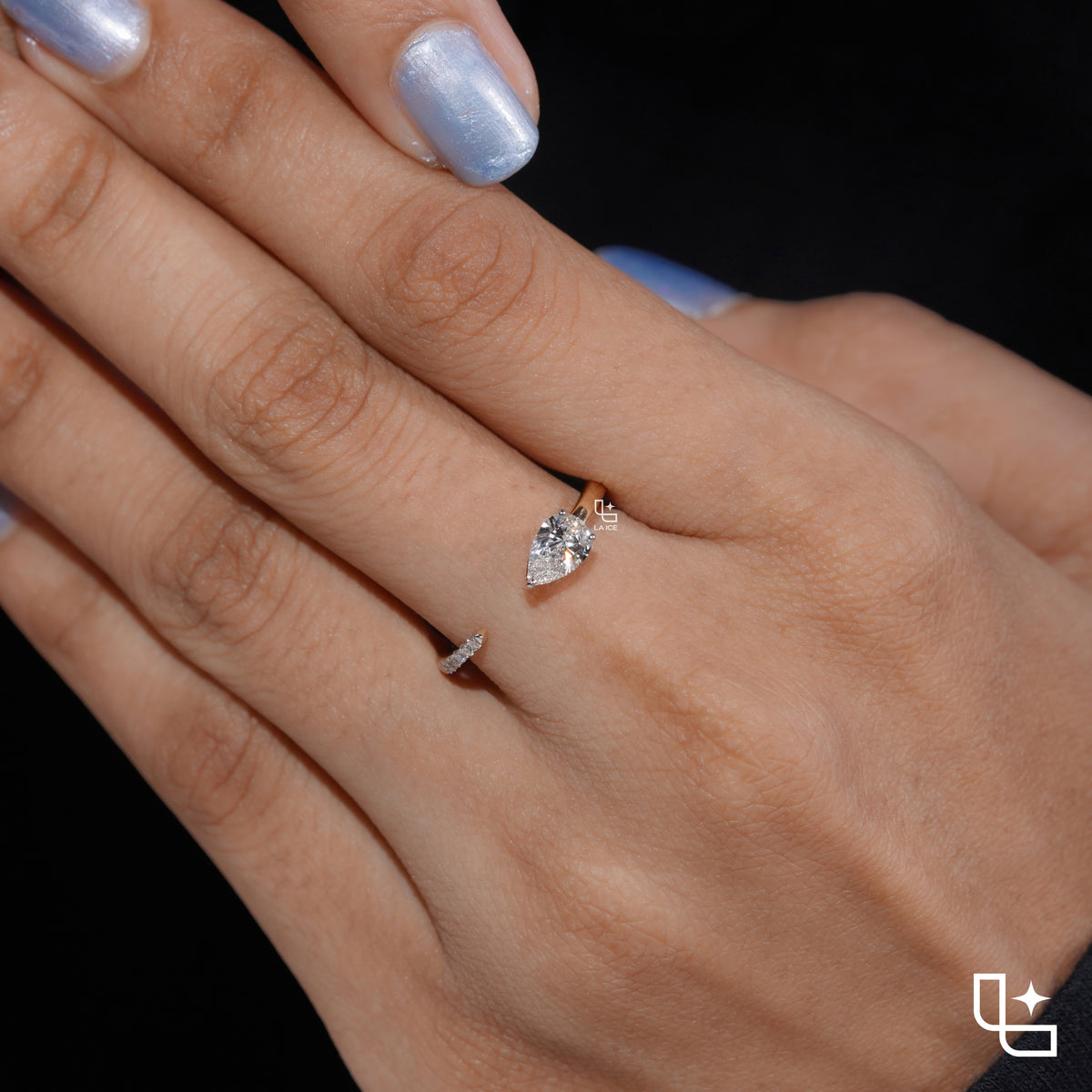 Pear Cut Bypass Engagement Ring with Sleek Polished Band – 0.75 CT Total Diamond Weight, 2.50 g Metal Weight