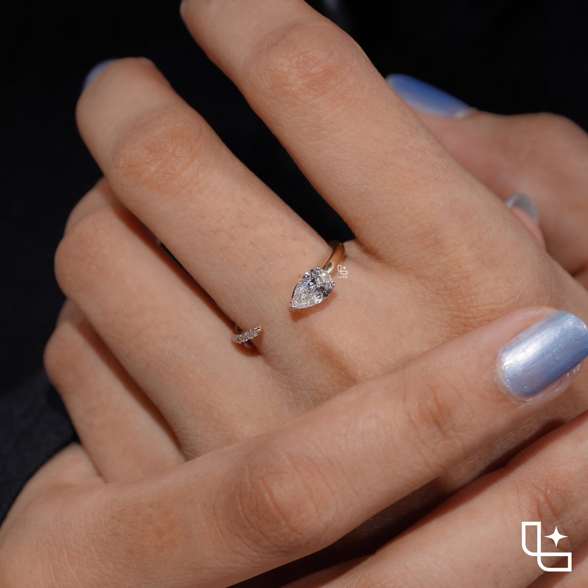 Pear Cut Bypass Engagement Ring with Sleek Polished Band – 0.75 CT Total Diamond Weight, 2.50 g Metal Weight