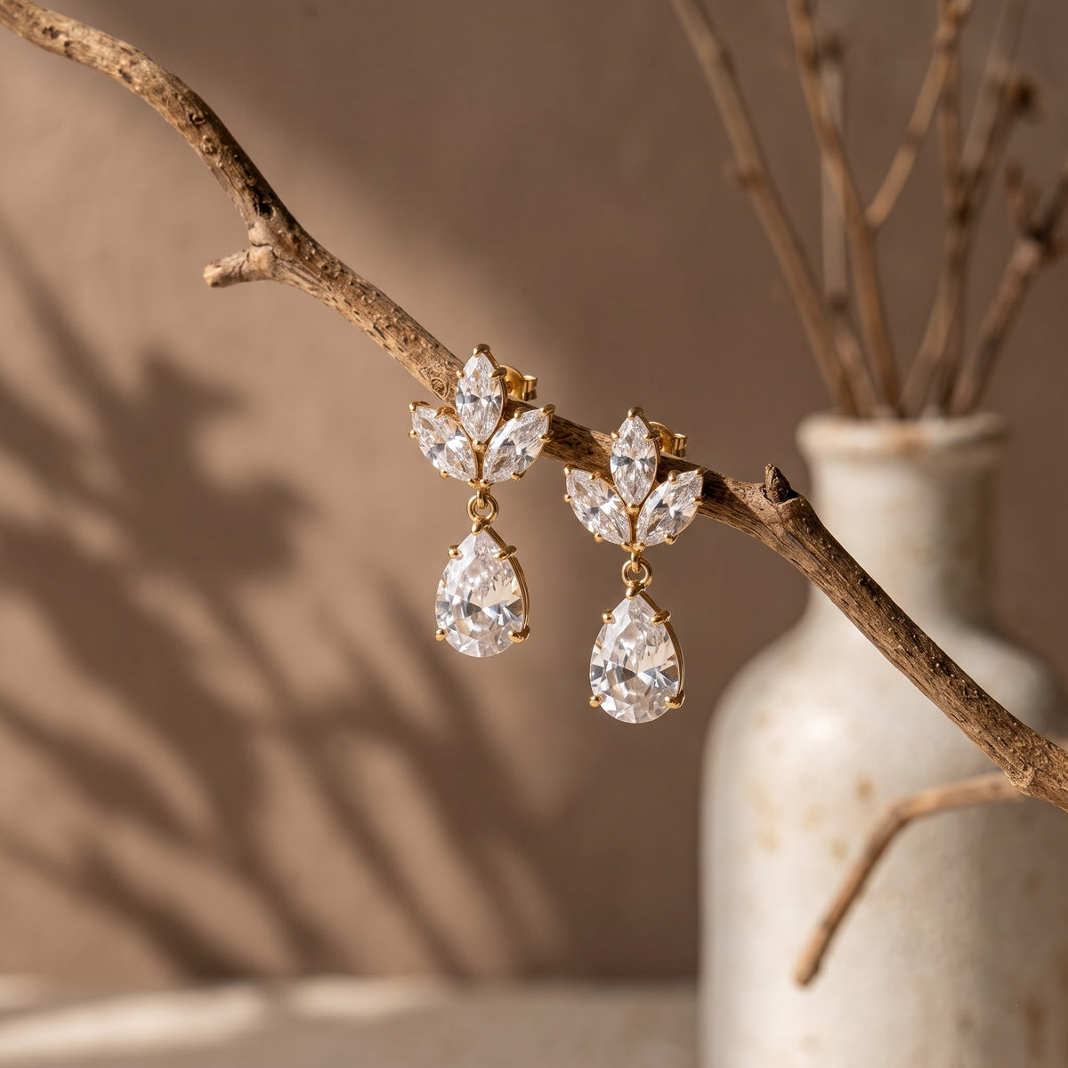 Marquise Floral Cluster Drop Earrings with Pear-Shaped Dangles, 2.00 CT Diamond Weight, 4.00 g Metal Weight