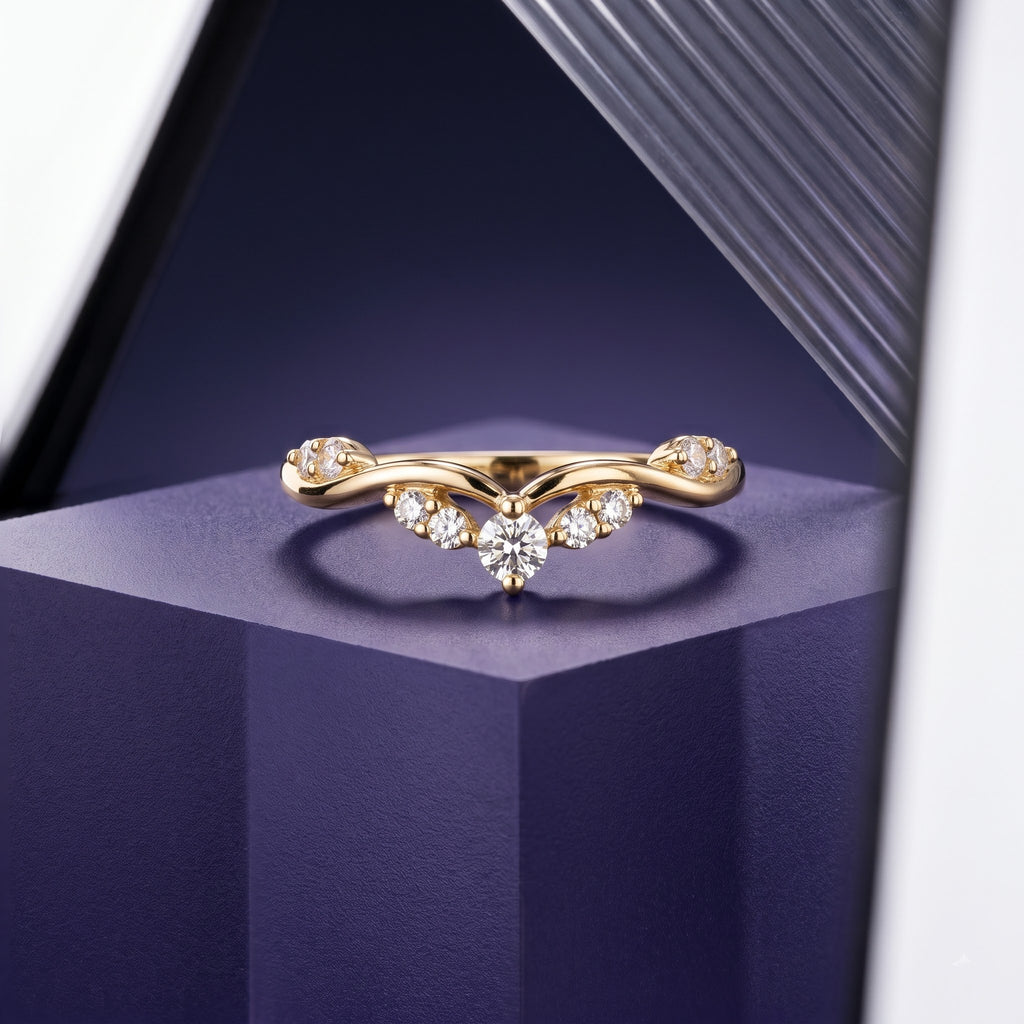 Curved Solitaire Ring with Round Center Stone and Sparkling Accent Band, 0.50 CT Diamond Weight, 2.50 g Metal Weight