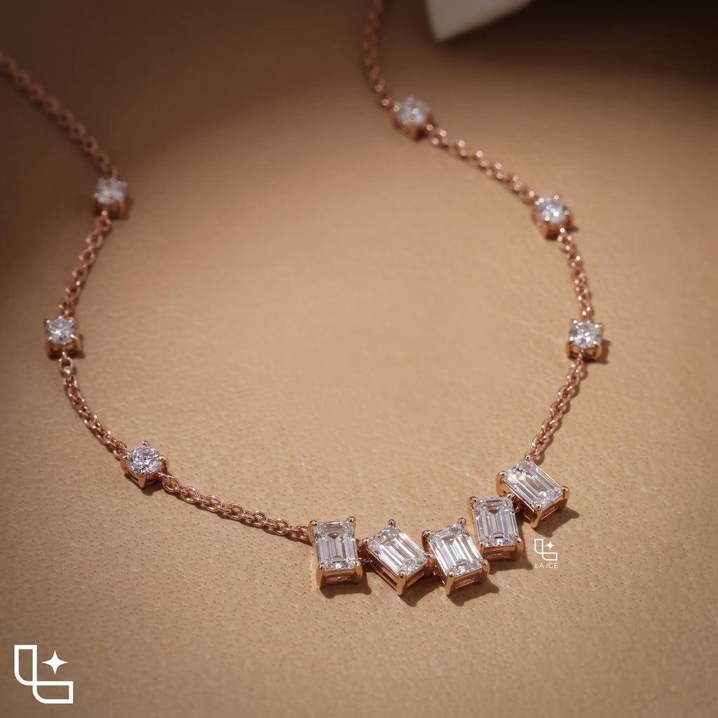Multi-Stone Baguette and Round Diamond Necklace