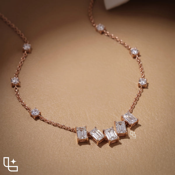 Multi-Stone Baguette and Round Diamond Necklace
