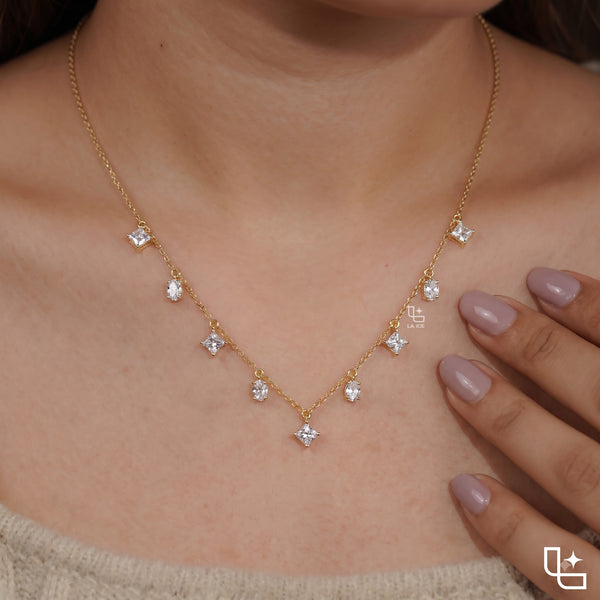 Multi-Stone Drop Necklace with Dainty Chain, 1.50 CT