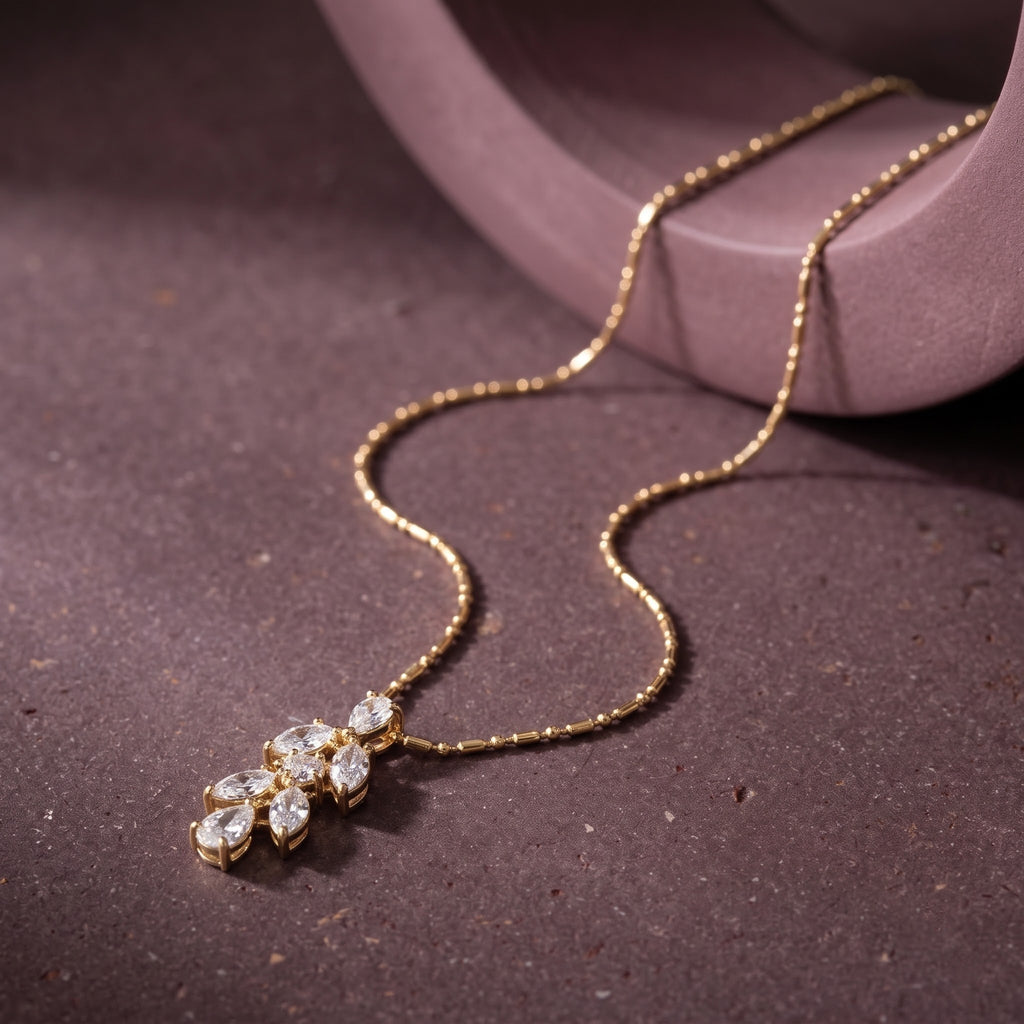 Floral Marquise Leaf Pendant Necklace with Delicate Chain, 0.40 CT Diamond Weight, 2.50 g Metal Weight