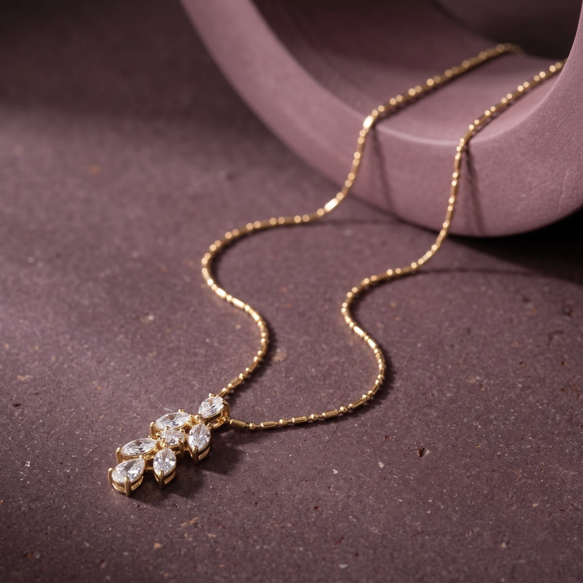 Floral Marquise Leaf Pendant Necklace with Delicate Chain, 0.40 CT Diamond Weight, 2.50 g Metal Weight