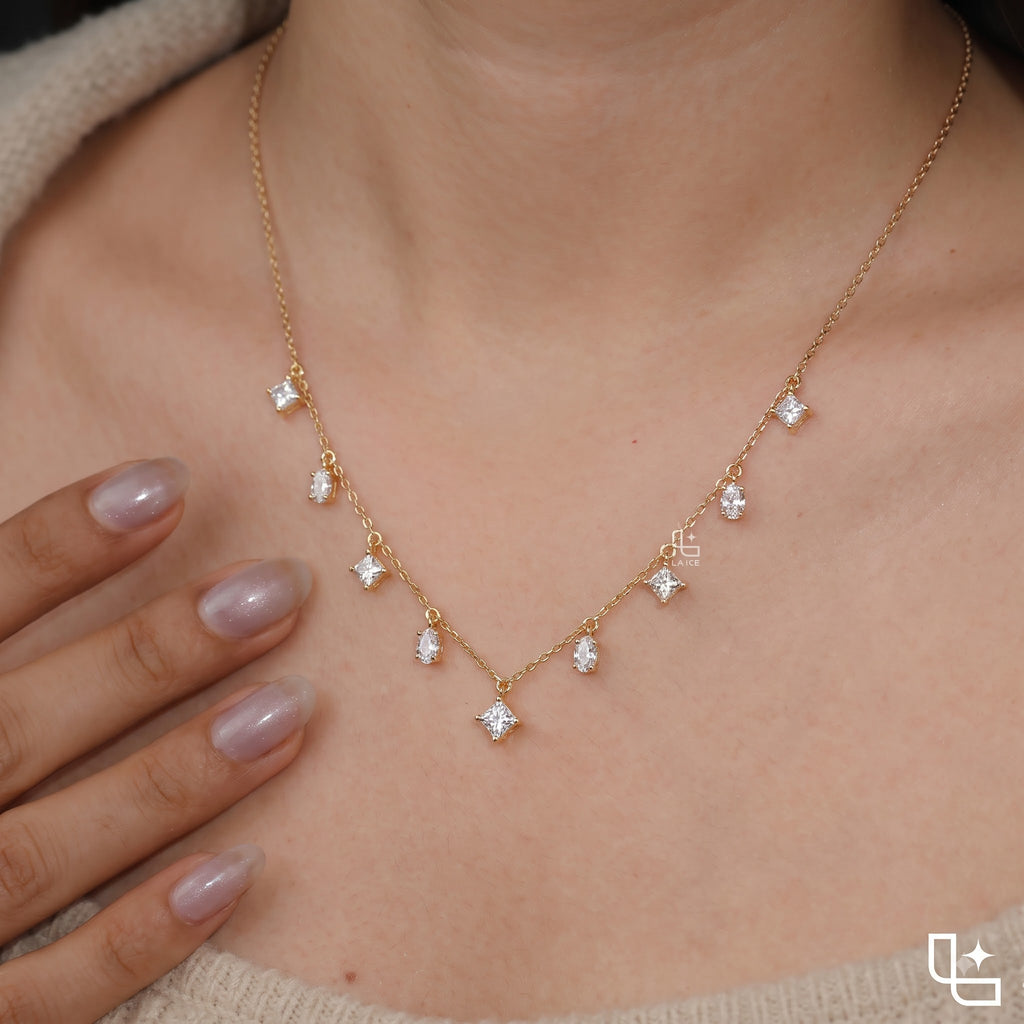 Multi-Stone Drop Necklace with Dainty Chain, 1.50 CT