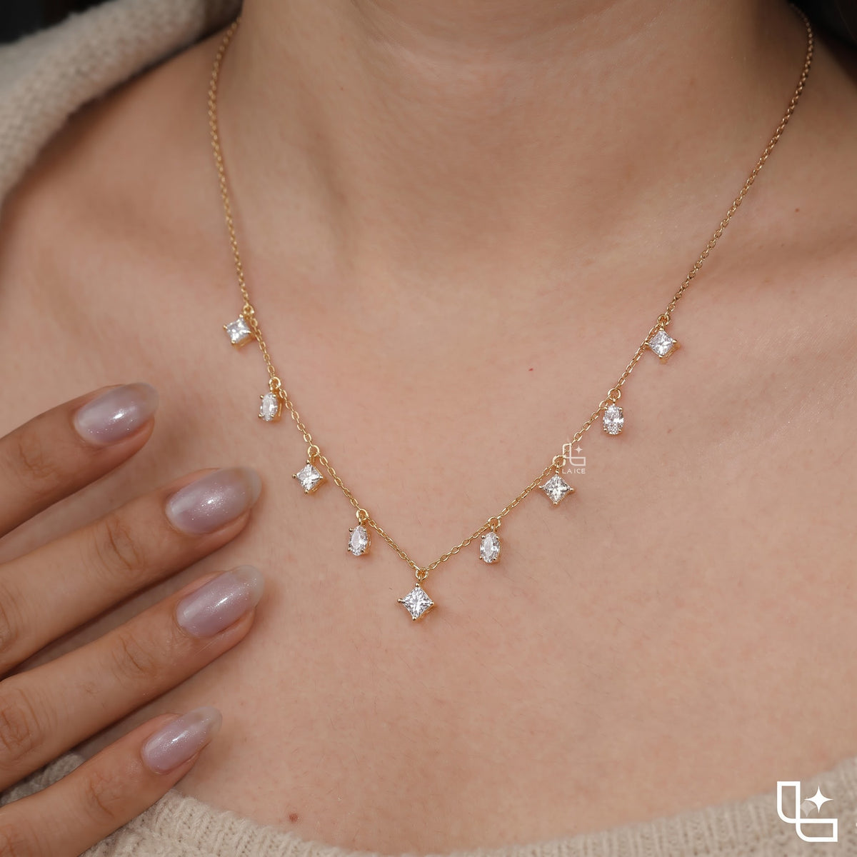 Multi-Stone Drop Necklace with Dainty Chain, 1.50 CT