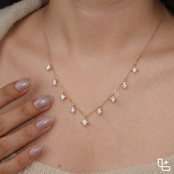 Multi-Stone Drop Necklace with Dainty Chain, 1.50 CT