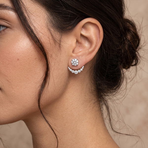 Round Center Stud Earrings with Curved Pavé Diamond Jackets, 2.00 CT Diamond Weight, 4 g Metal Weight