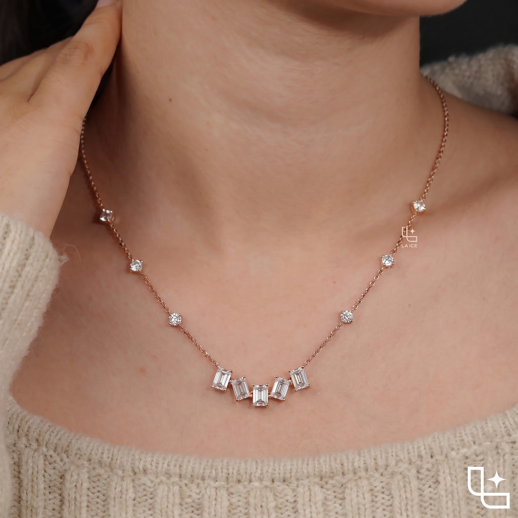 Multi-Stone Baguette and Round Diamond Necklace