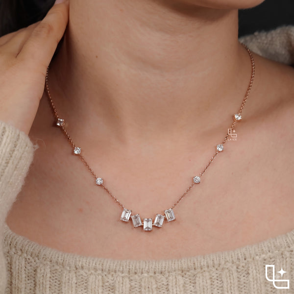 Multi-Stone Baguette and Round Diamond Necklace