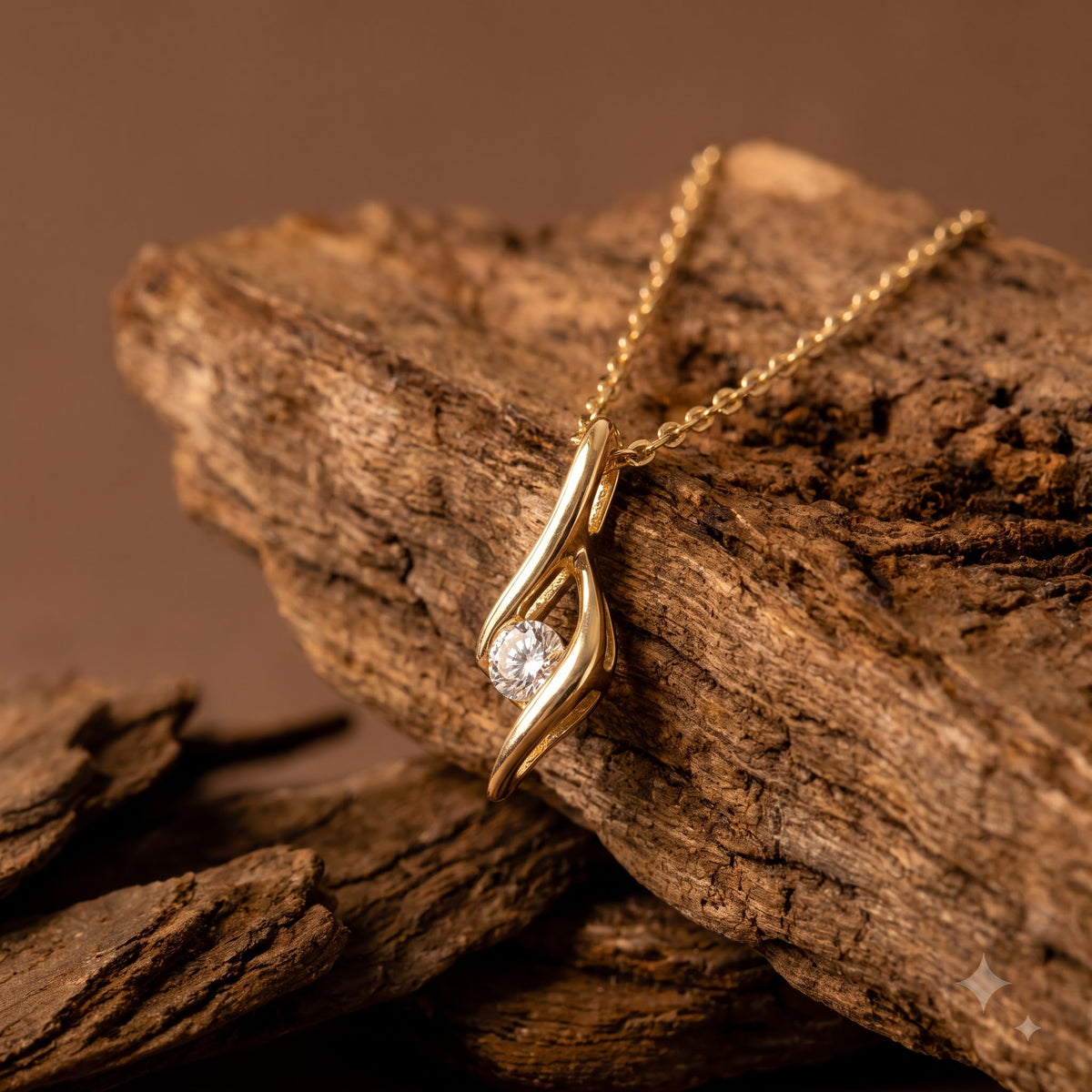 Curved Flame Diamond Pendant Necklace with Delicate Chain – 0.15 CT Diamond, 2 g Metal