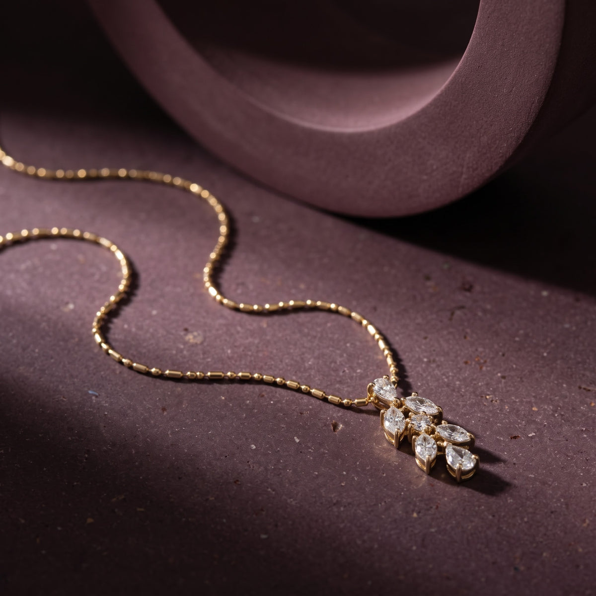 Floral Marquise Leaf Pendant Necklace with Delicate Chain, 0.40 CT Diamond Weight, 2.50 g Metal Weight