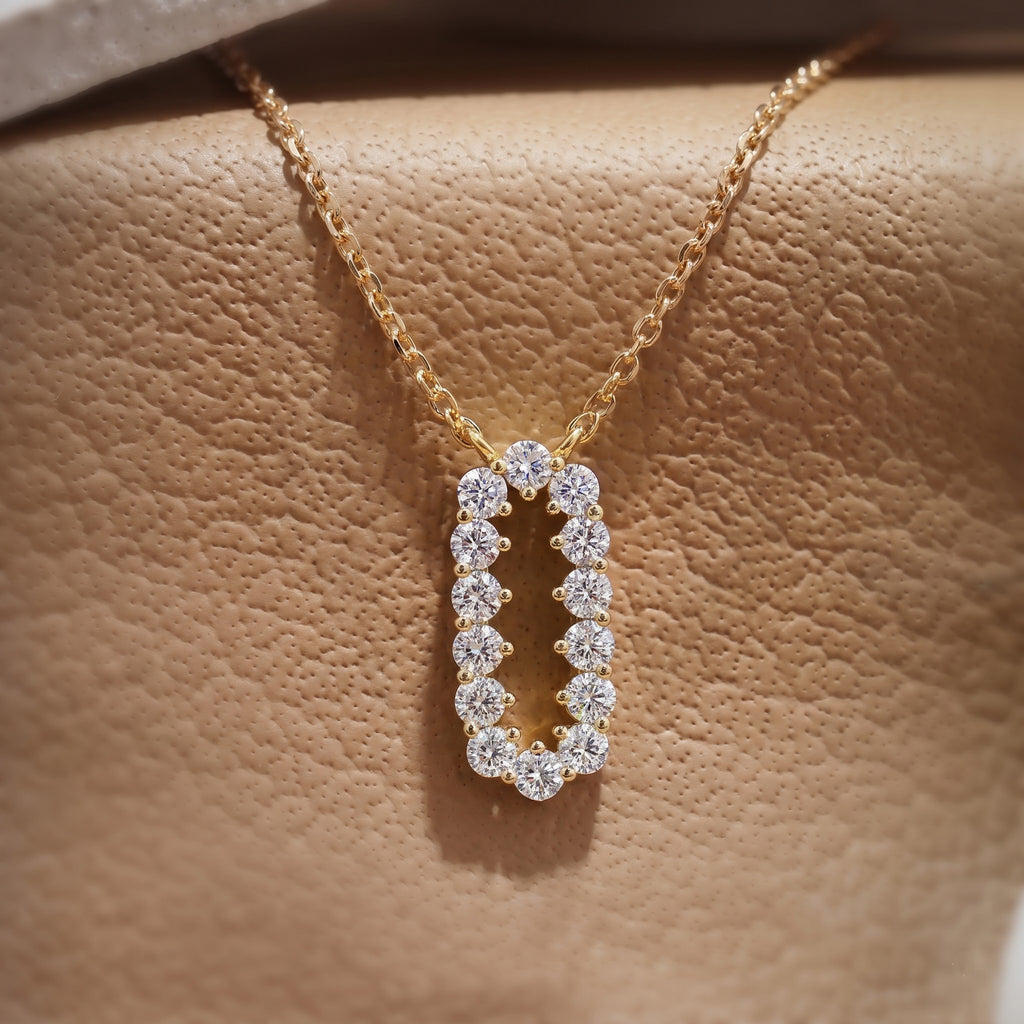 Oval Circle Pendant Necklace with Sparkling Round Stones, 2.00 CT Total Diamond Weight