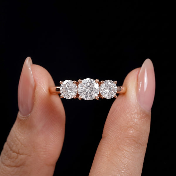 Three Stone Diamond Ring, Classic Round Cut Design, 1.00 CT Total Diamond Weight