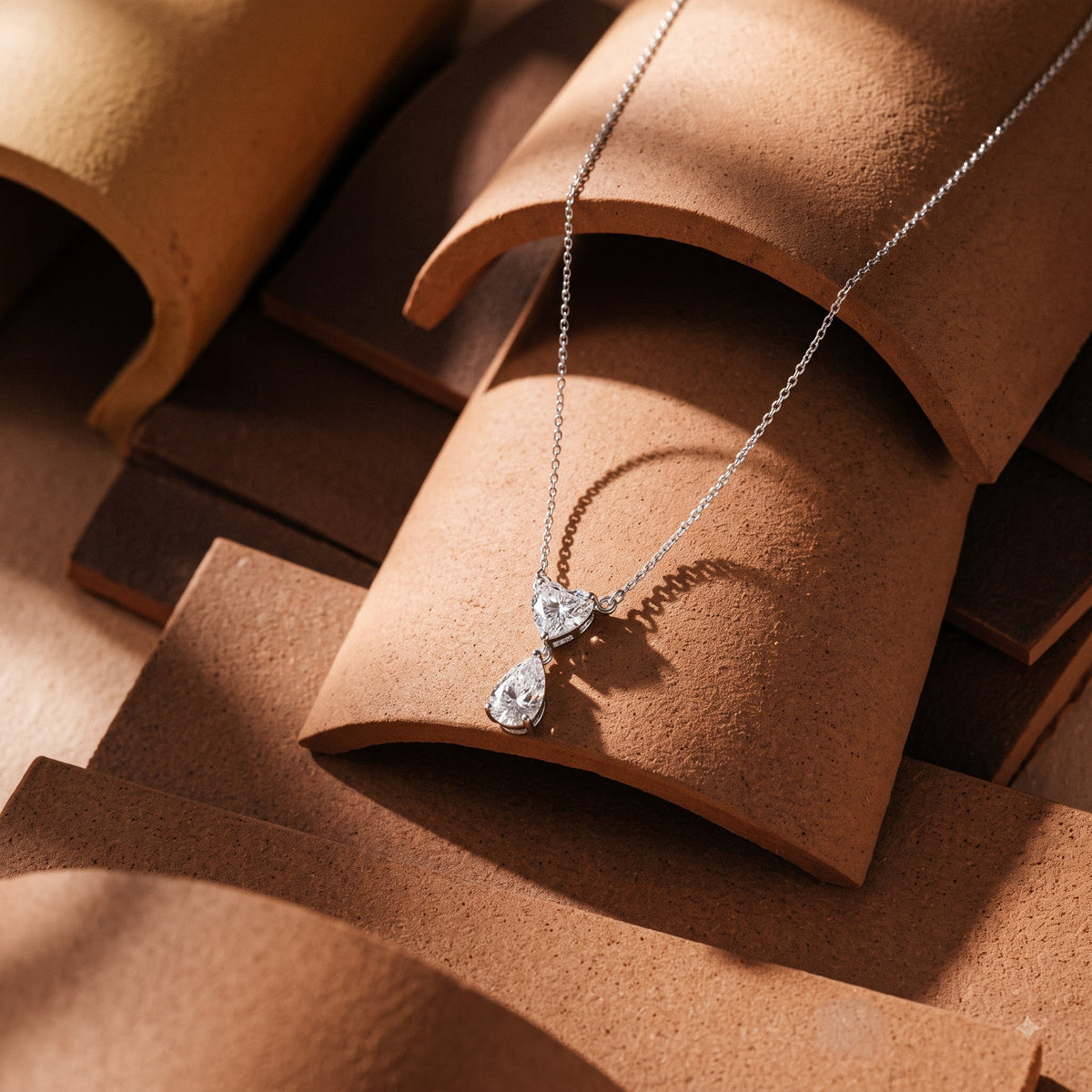 Heart and Pear Shaped Drop Pendant Necklace with Delicate Chain – 0.50 CT Total Diamond Weight, 2.50 g Metal Weight