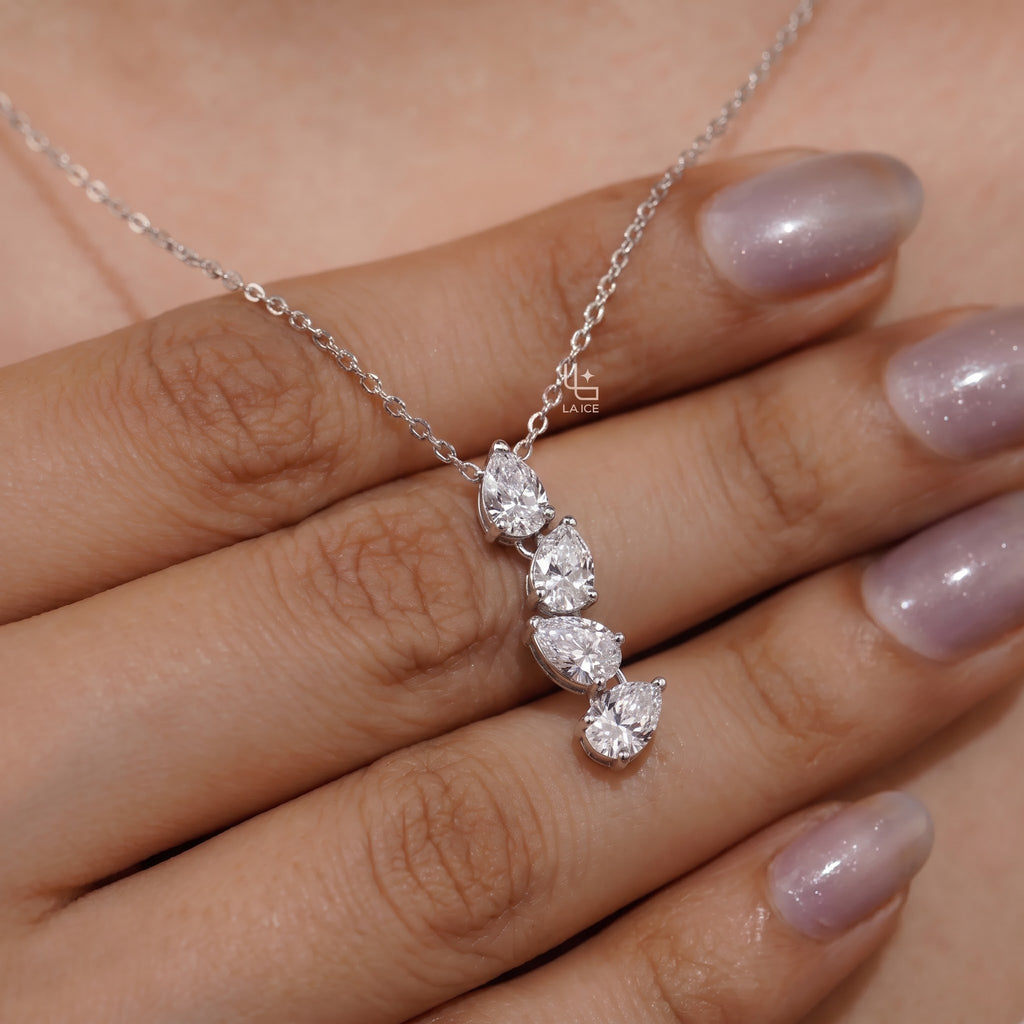 Pear Drop Diamond Pendant Necklace with Graduated Teardrop Stones, 1.50 CT Total Diamond Weight