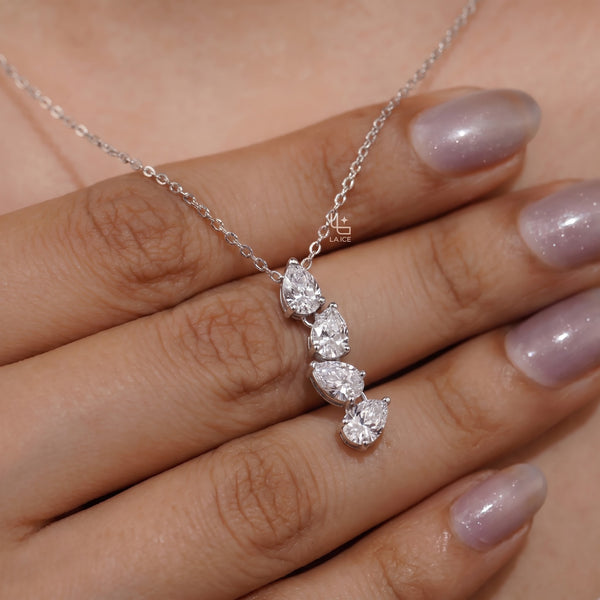 Pear Drop Diamond Pendant Necklace with Graduated Teardrop Stones, 1.50 CT Total Diamond Weight