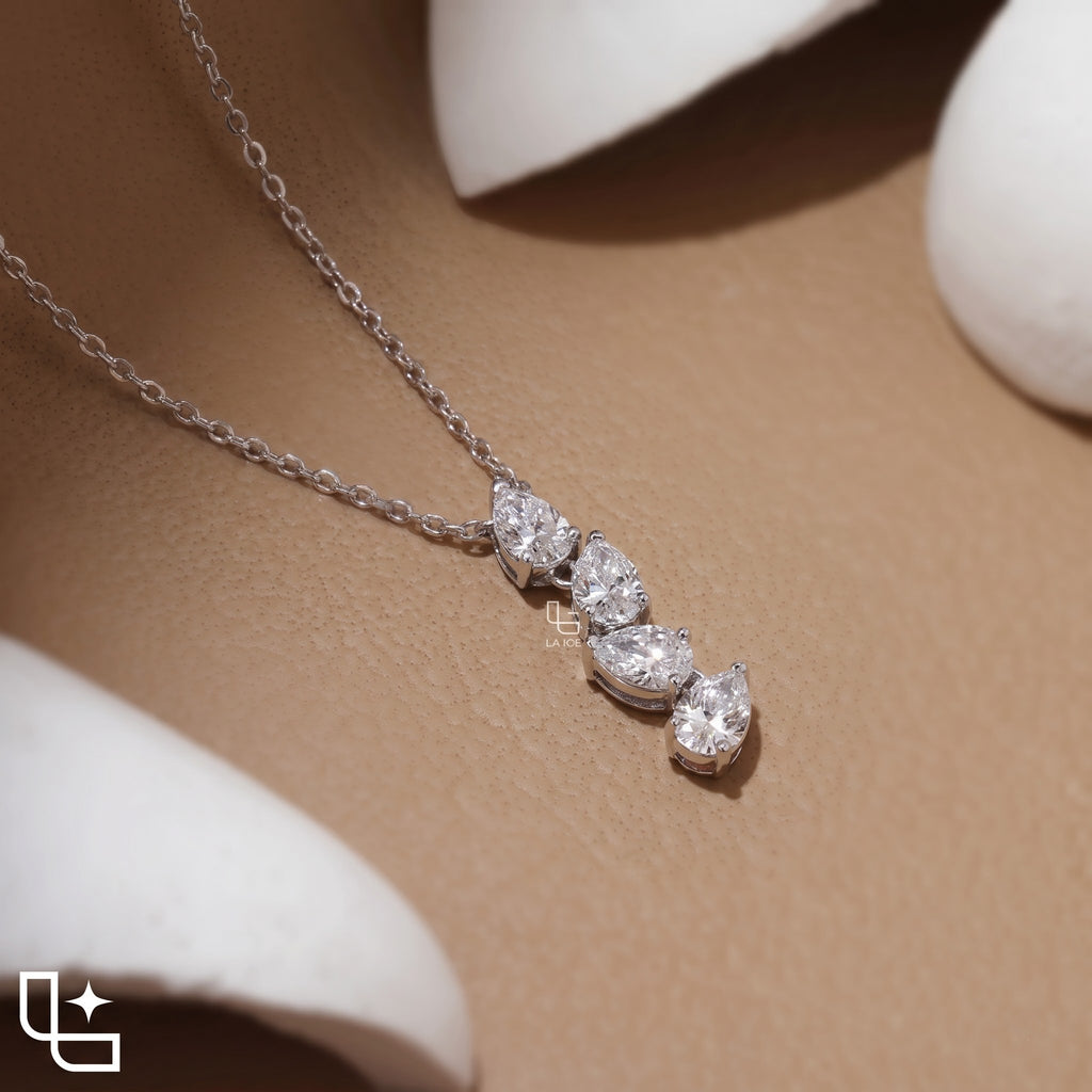 Pear Drop Diamond Pendant Necklace with Graduated Teardrop Stones, 1.50 CT Total Diamond Weight