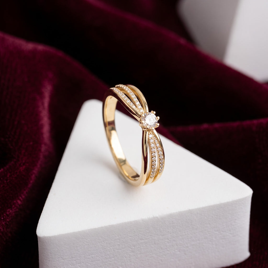 Round Solitaire Ring with Split Accent Band and Sparkling Shoulder Stones, 0.50 CT Diamond Weight, 3.00 g Metal Weight