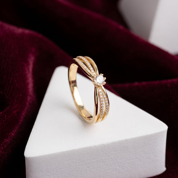 Round Solitaire Ring with Split Accent Band and Sparkling Shoulder Stones, 0.50 CT Diamond Weight, 3.00 g Metal Weight