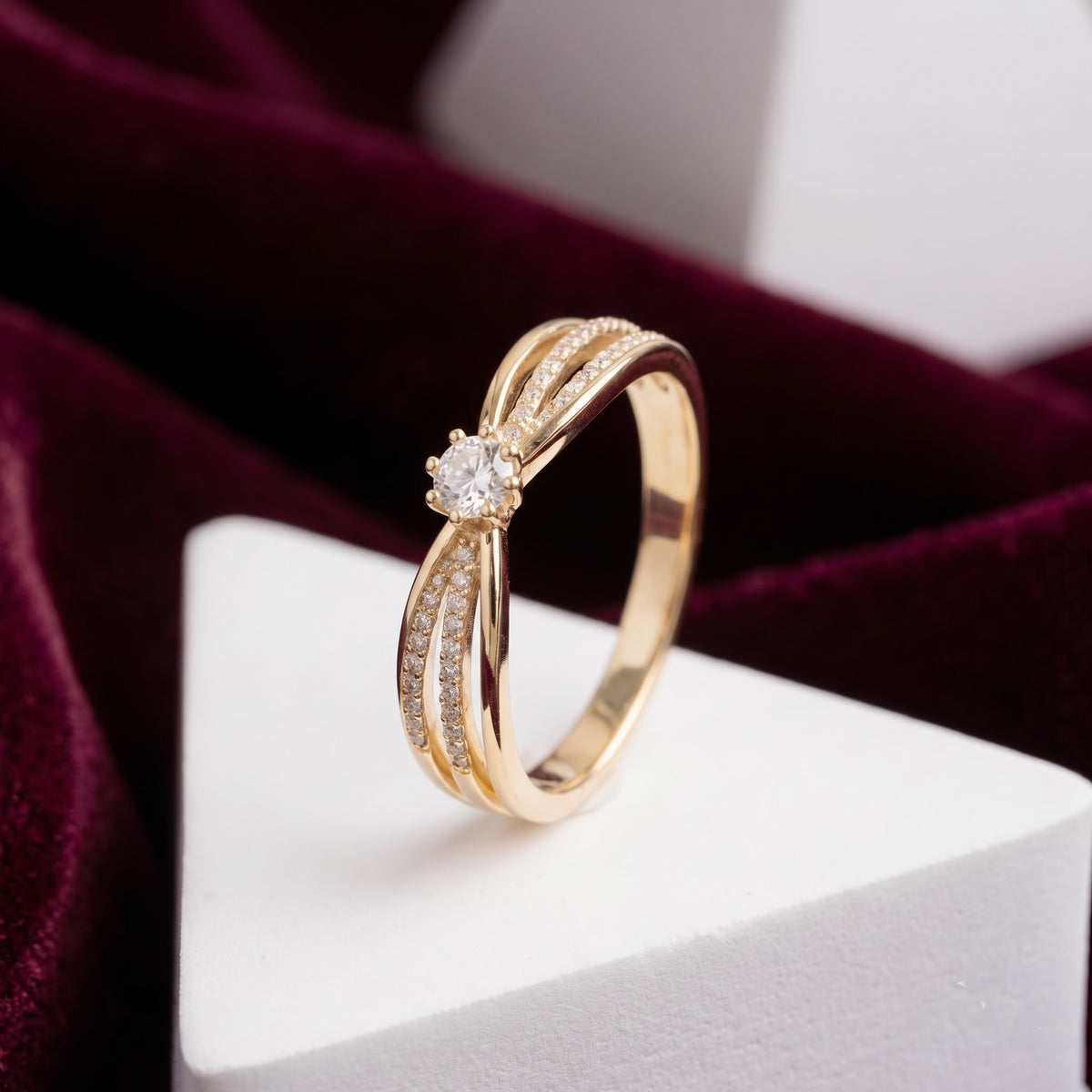 Round Solitaire Ring with Split Accent Band and Sparkling Shoulder Stones, 0.50 CT Diamond Weight, 3.00 g Metal Weight
