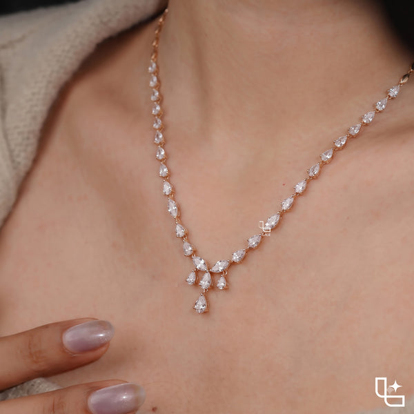 Pear and Marquise Cut Graduated Drop Necklace with Cascading Stone Design, 8 CT Total Diamond Weight