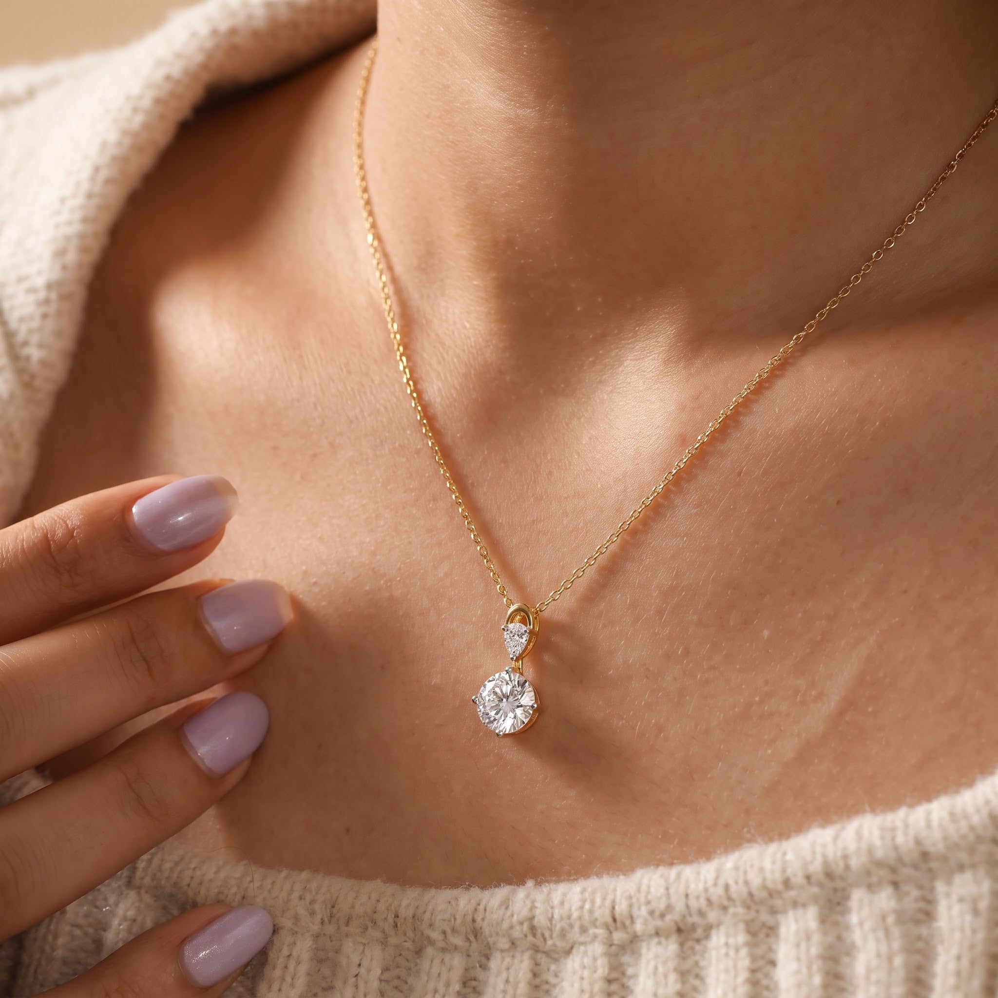 Round Diamond Drop Pendant Necklace with Pear Accent, 0.50 CT Total Diamond Weight Secondary image