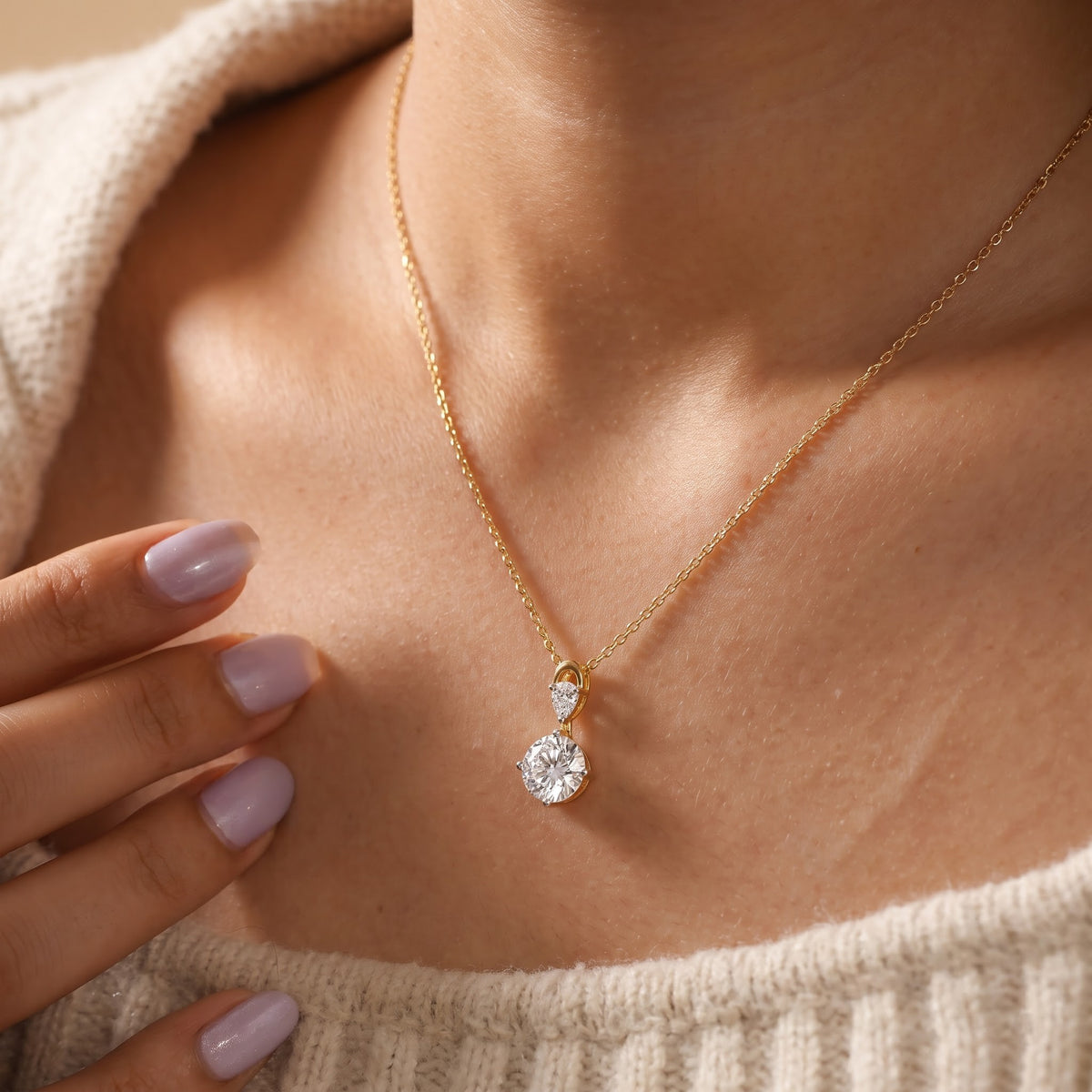 Round Diamond Drop Pendant Necklace with Pear Accent, 0.50 CT Total Diamond Weight