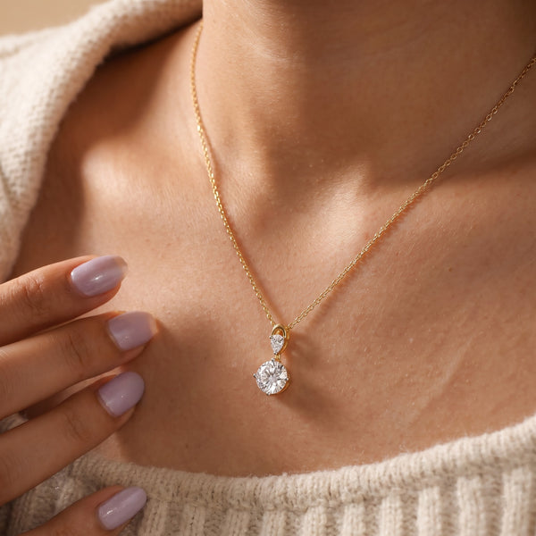 Round Diamond Drop Pendant Necklace with Pear Accent, 0.50 CT Total Diamond Weight