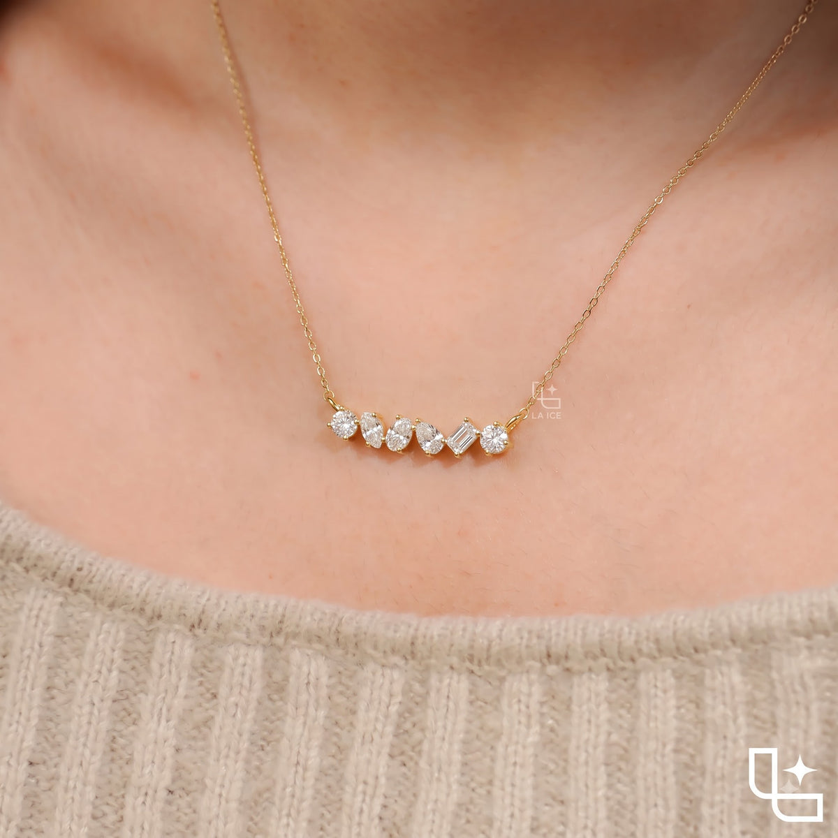 Multi-Shape Diamond Necklace with Mixed-Cut Stones, 1.50 CT Total Weight