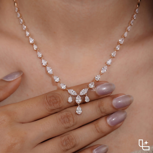 Pear and Marquise Cut Graduated Drop Necklace with Cascading Stone Design, 8 CT Total Diamond Weight